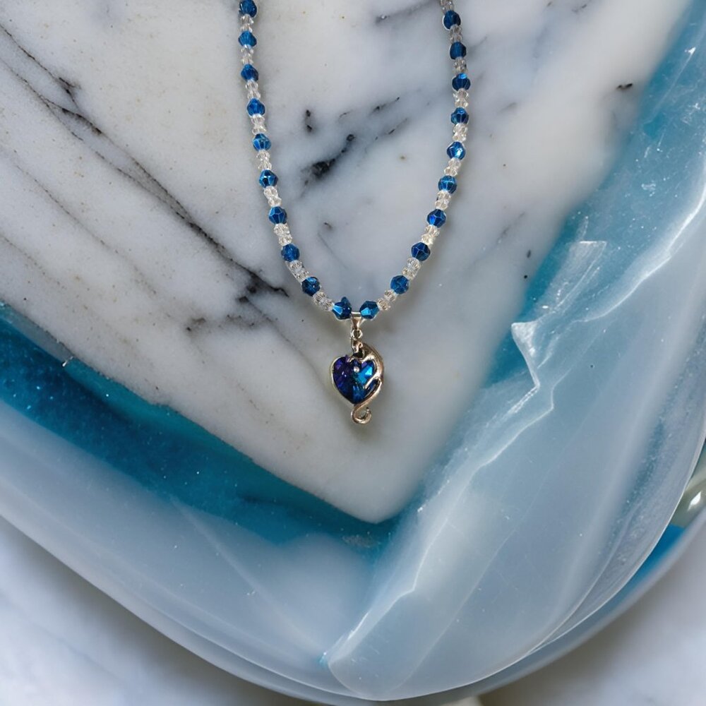 Cat w Blue heart Necklace  20 in.